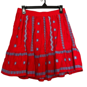 Loft red‎ and blue Aztec pattern skirt size S
